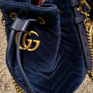 Blue Gucci bucket purse